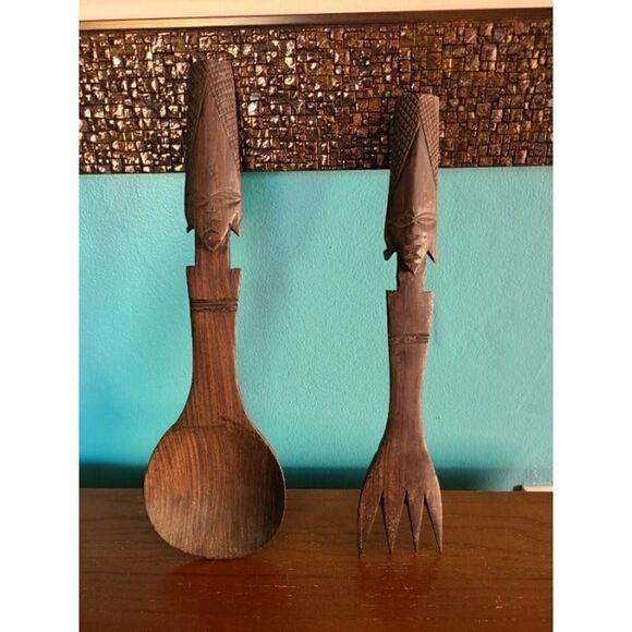 Handmade  Wooden Serving Spoon & Fork - Picture 1 of 5
